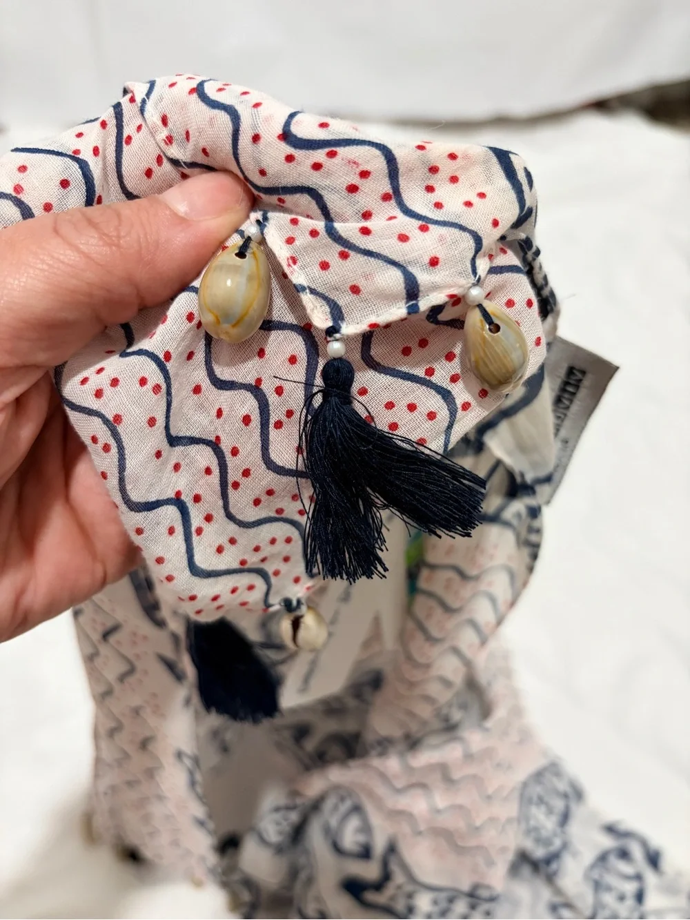 Vince Camuto Pink & Navy Fish-Print beach Scarf Wrap